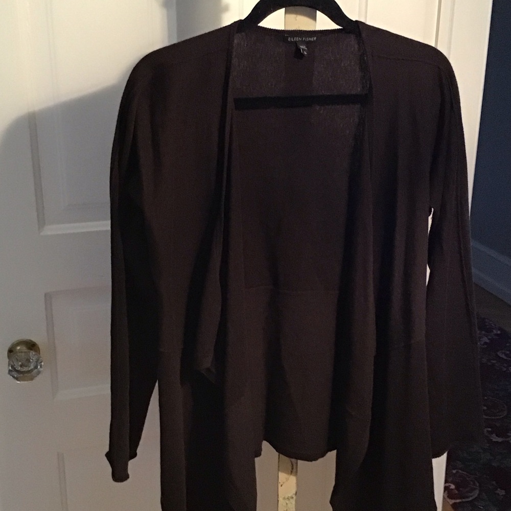 Eileen Fisher Women's Rich Brown Cotton/Cashmere Open Front Cardigan S